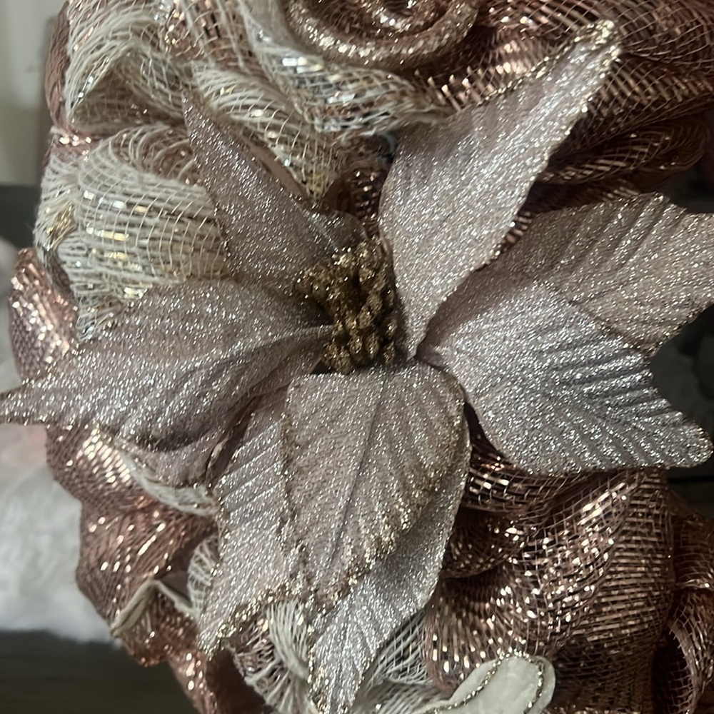 Winter Rose Gold and Champagne Deco Mesh Wreath - Picture 5 of 6